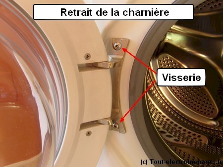 Démontage hublot poignée charnière lave-linge Démontage hublot poignée charnière lave-linge