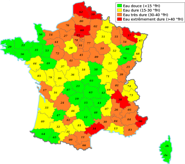 Carte de France de la dureté de l'eau